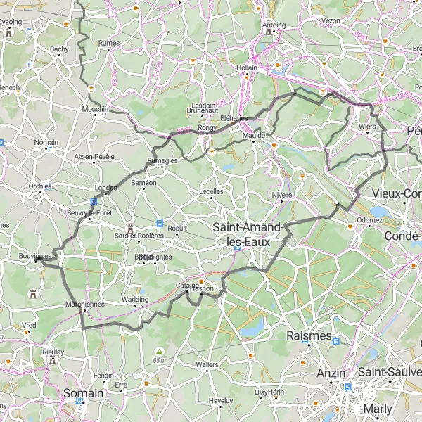 Map miniature of "Picturesque Road Cycling Route from Bouvignies" cycling inspiration in Nord-Pas de Calais, France. Generated by Tarmacs.app cycling route planner