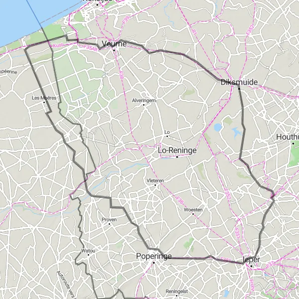 Miniature de la carte de l'inspiration cycliste "Parcours des Vents" dans la Nord-Pas de Calais, France. Générée par le planificateur d'itinéraire cycliste Tarmacs.app