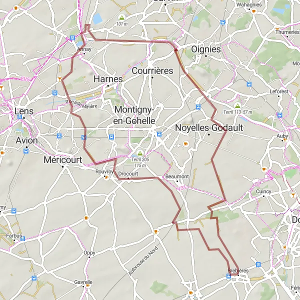 Miniature de la carte de l'inspiration cycliste "Parcours Nature à Travers les Collines du Nord" dans la Nord-Pas de Calais, France. Générée par le planificateur d'itinéraire cycliste Tarmacs.app