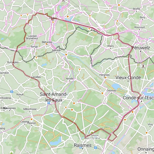 Miniature de la carte de l'inspiration cycliste "Escapade autour des Terrils" dans la Nord-Pas de Calais, France. Générée par le planificateur d'itinéraire cycliste Tarmacs.app