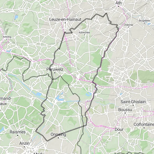Miniature de la carte de l'inspiration cycliste "Le Circuit des Moulins" dans la Nord-Pas de Calais, France. Générée par le planificateur d'itinéraire cycliste Tarmacs.app