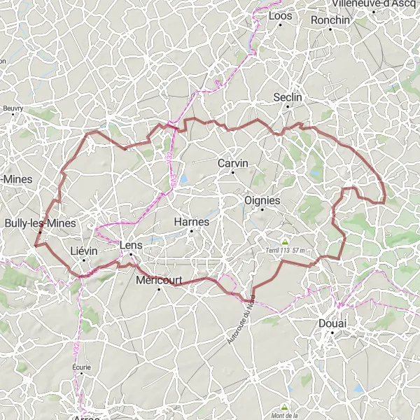 Miniature de la carte de l'inspiration cycliste "Les collines verdoyantes" dans la Nord-Pas de Calais, France. Générée par le planificateur d'itinéraire cycliste Tarmacs.app