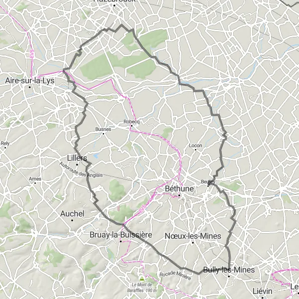 Miniature de la carte de l'inspiration cycliste "Les villages du Nord" dans la Nord-Pas de Calais, France. Générée par le planificateur d'itinéraire cycliste Tarmacs.app