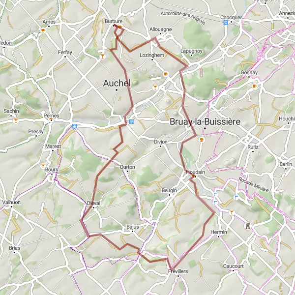 Miniature de la carte de l'inspiration cycliste "Escapade nature en gravel" dans la Nord-Pas de Calais, France. Générée par le planificateur d'itinéraire cycliste Tarmacs.app