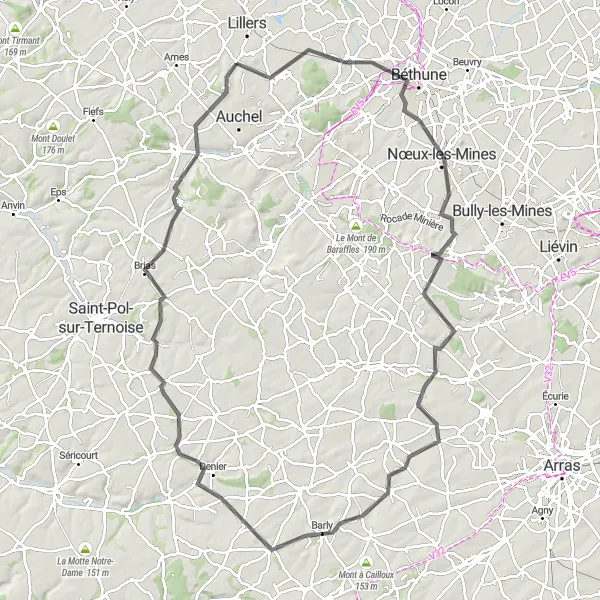 Map miniature of "Journey Through History" cycling inspiration in Nord-Pas de Calais, France. Generated by Tarmacs.app cycling route planner