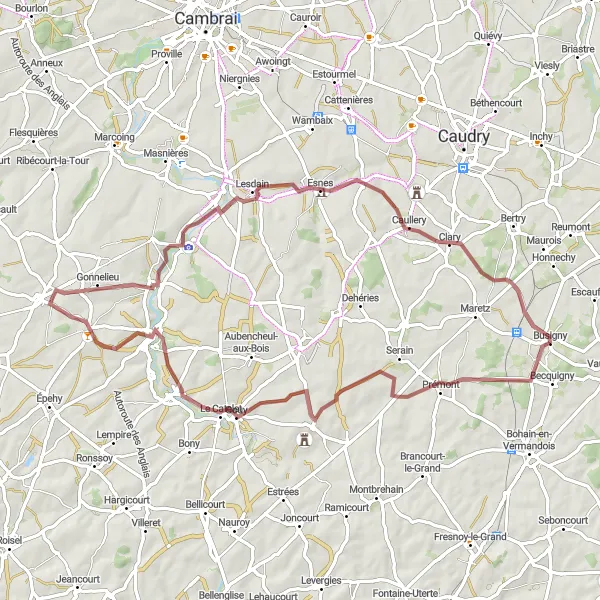 Map miniature of "Prémont Loop" cycling inspiration in Nord-Pas de Calais, France. Generated by Tarmacs.app cycling route planner