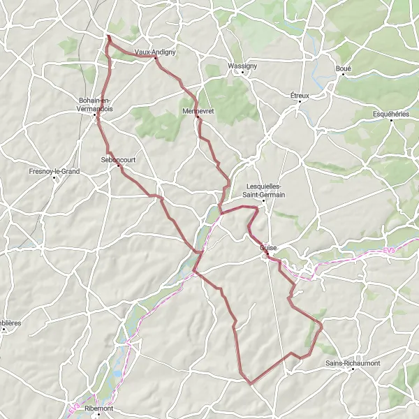 Map miniature of "Guise Greenway" cycling inspiration in Nord-Pas de Calais, France. Generated by Tarmacs.app cycling route planner