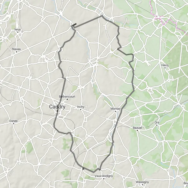 Map miniature of "Heritage Ride from Busigny" cycling inspiration in Nord-Pas de Calais, France. Generated by Tarmacs.app cycling route planner