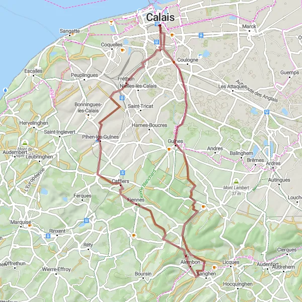 Miniature de la carte de l'inspiration cycliste "Boucle des Villages de Gravel" dans la Nord-Pas de Calais, France. Générée par le planificateur d'itinéraire cycliste Tarmacs.app