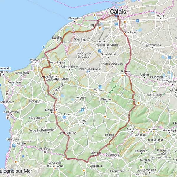 Miniature de la carte de l'inspiration cycliste "La Boucle des Caps en Gravel" dans la Nord-Pas de Calais, France. Générée par le planificateur d'itinéraire cycliste Tarmacs.app
