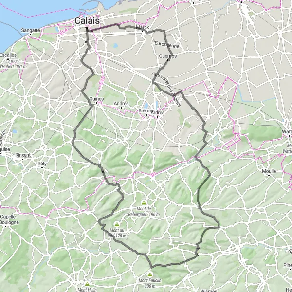Miniature de la carte de l'inspiration cycliste "Le Tour des Vallées du Nord" dans la Nord-Pas de Calais, France. Générée par le planificateur d'itinéraire cycliste Tarmacs.app