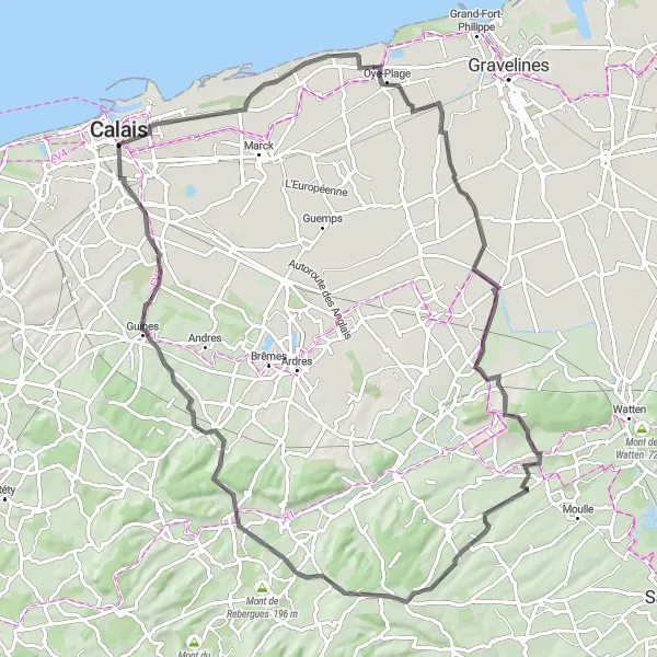 Miniature de la carte de l'inspiration cycliste "Le Circuit des Clochers du Nord" dans la Nord-Pas de Calais, France. Générée par le planificateur d'itinéraire cycliste Tarmacs.app