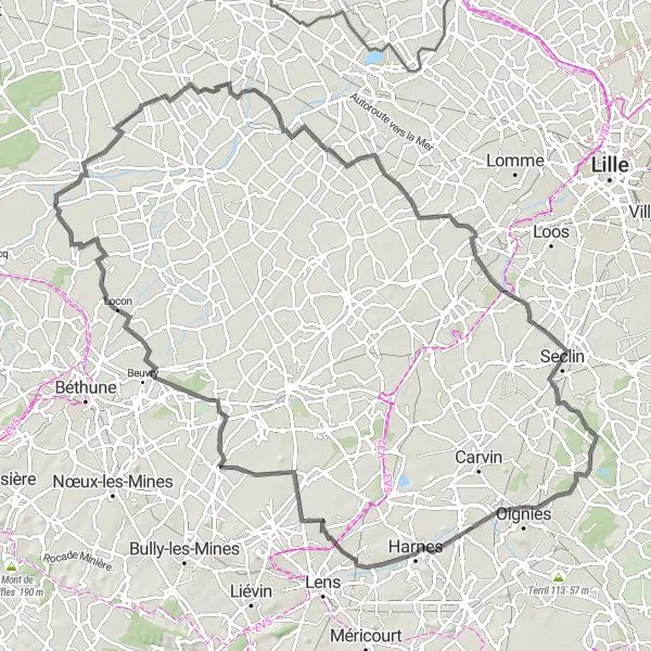 Map miniature of "Radinghem Loop" cycling inspiration in Nord-Pas de Calais, France. Generated by Tarmacs.app cycling route planner