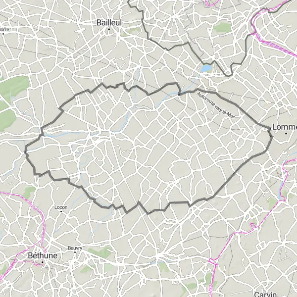 Map miniature of "Erquinghem-le-Sec Excursion" cycling inspiration in Nord-Pas de Calais, France. Generated by Tarmacs.app cycling route planner