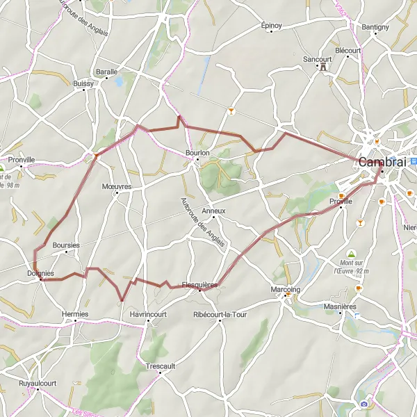 Map miniature of "Cantaing-sur-Escaut and Beyond" cycling inspiration in Nord-Pas de Calais, France. Generated by Tarmacs.app cycling route planner