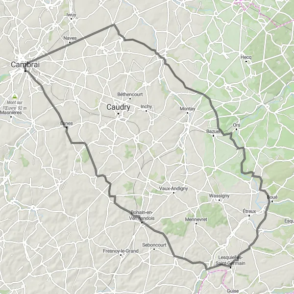 Map miniature of "Exploring the Countryside" cycling inspiration in Nord-Pas de Calais, France. Generated by Tarmacs.app cycling route planner