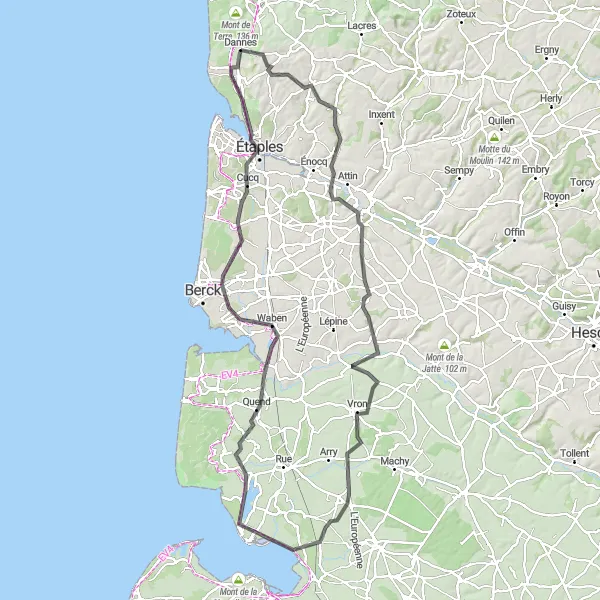 Map miniature of "Scenic Beauty" cycling inspiration in Nord-Pas de Calais, France. Generated by Tarmacs.app cycling route planner