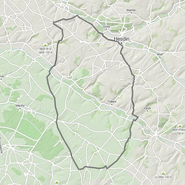 Map miniature of "The Hilly Loop" cycling inspiration in Nord-Pas de Calais, France. Generated by Tarmacs.app cycling route planner