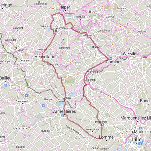 Map miniature of "Gravel Adventure - Captivating Capinghem" cycling inspiration in Nord-Pas de Calais, France. Generated by Tarmacs.app cycling route planner