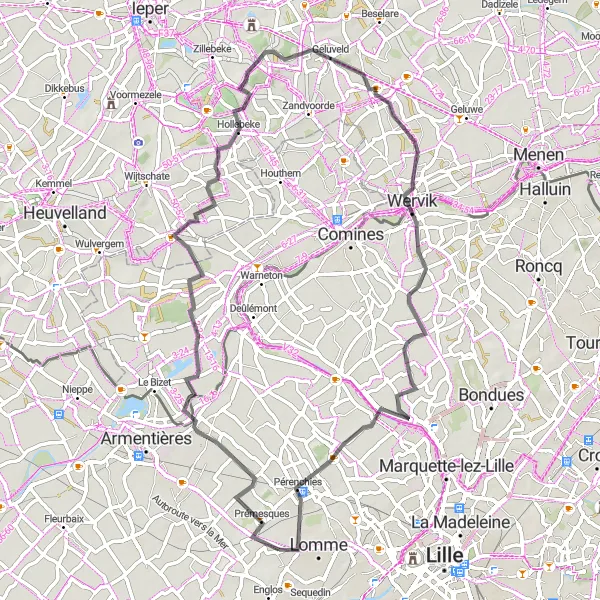 Miniature de la carte de l'inspiration cycliste "Boucle Campagnarde" dans la Nord-Pas de Calais, France. Générée par le planificateur d'itinéraire cycliste Tarmacs.app