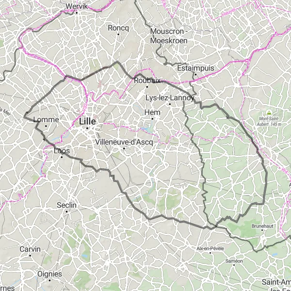 Miniature de la carte de l'inspiration cycliste "Circuit du Nord" dans la Nord-Pas de Calais, France. Générée par le planificateur d'itinéraire cycliste Tarmacs.app
