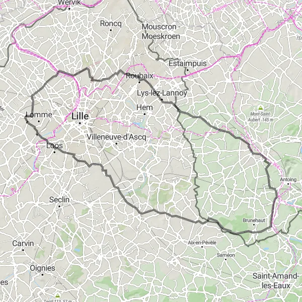 Map miniature of "Cobblestone Adventure" cycling inspiration in Nord-Pas de Calais, France. Generated by Tarmacs.app cycling route planner