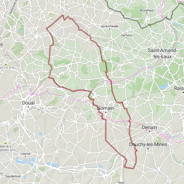 Map miniature of "Orchies to Château des comtes de Lallaing" cycling inspiration in Nord-Pas de Calais, France. Generated by Tarmacs.app cycling route planner