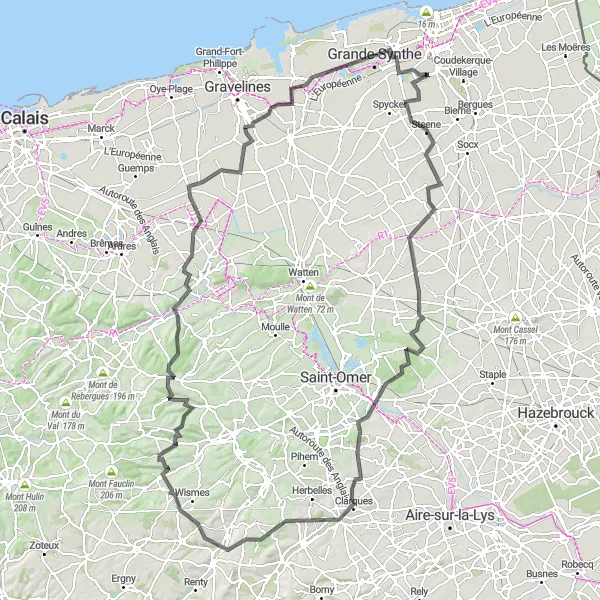 Miniature de la carte de l'inspiration cycliste "Les collines de l'Artois" dans la Nord-Pas de Calais, France. Générée par le planificateur d'itinéraire cycliste Tarmacs.app