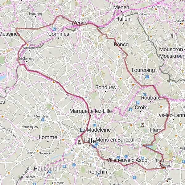 Miniature de la carte de l'inspiration cycliste "Le Chemin du Gravier Vert" dans la Nord-Pas de Calais, France. Générée par le planificateur d'itinéraire cycliste Tarmacs.app