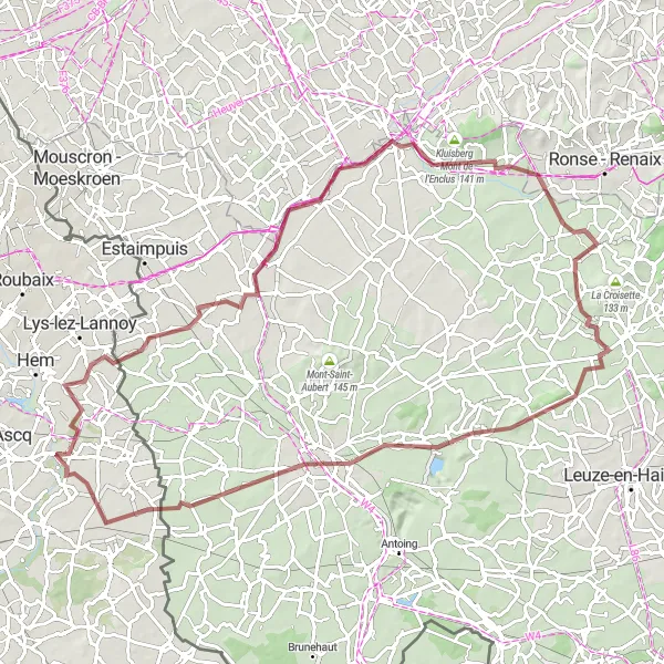 Miniature de la carte de l'inspiration cycliste "Les Routes de l'Enclus" dans la Nord-Pas de Calais, France. Générée par le planificateur d'itinéraire cycliste Tarmacs.app