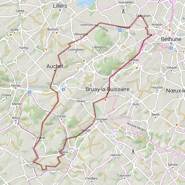 Map miniature of "Chocques Gravel Loop" cycling inspiration in Nord-Pas de Calais, France. Generated by Tarmacs.app cycling route planner