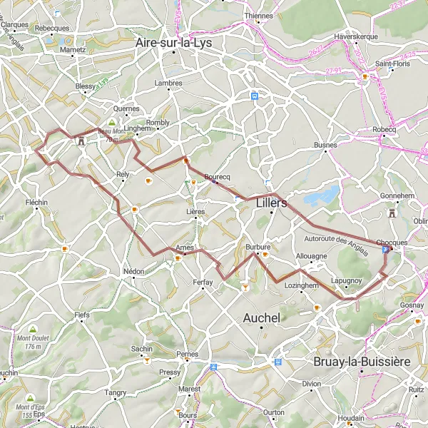 Miniature de la carte de l'inspiration cycliste "Chemin des Terrils" dans la Nord-Pas de Calais, France. Générée par le planificateur d'itinéraire cycliste Tarmacs.app