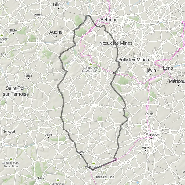 Map miniature of "Chocques Loop via Nœux-les-Mines" cycling inspiration in Nord-Pas de Calais, France. Generated by Tarmacs.app cycling route planner