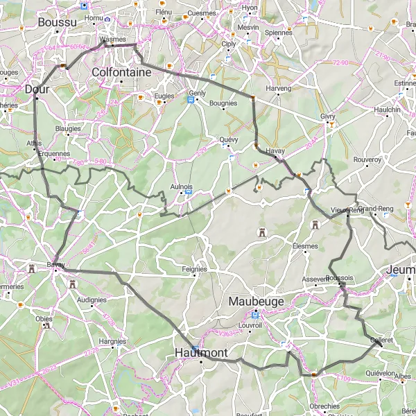 Map miniature of "Picturesque Road Cycling Route from Colleret" cycling inspiration in Nord-Pas de Calais, France. Generated by Tarmacs.app cycling route planner