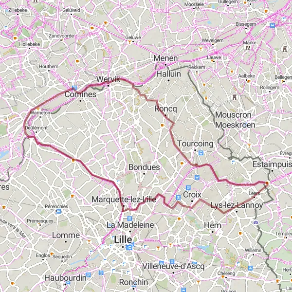 Map miniature of "The Gravel Adventure" cycling inspiration in Nord-Pas de Calais, France. Generated by Tarmacs.app cycling route planner