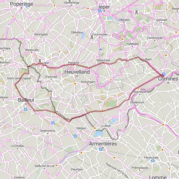 Map miniature of "WWII Historic Bunker Trail" cycling inspiration in Nord-Pas de Calais, France. Generated by Tarmacs.app cycling route planner