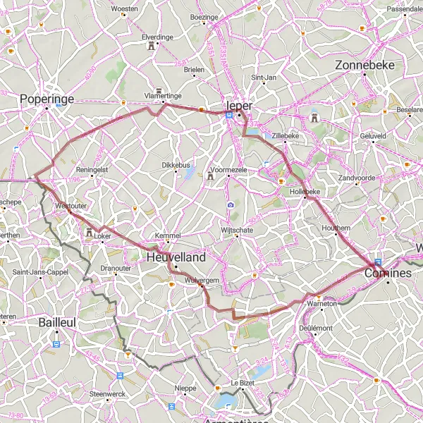 Map miniature of "The Gravel Escape" cycling inspiration in Nord-Pas de Calais, France. Generated by Tarmacs.app cycling route planner