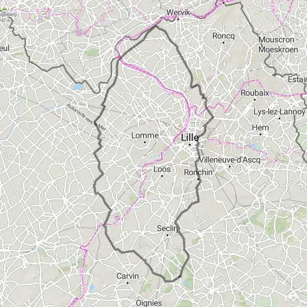 Map miniature of "Marvels of Marcq-en-Barœul" cycling inspiration in Nord-Pas de Calais, France. Generated by Tarmacs.app cycling route planner