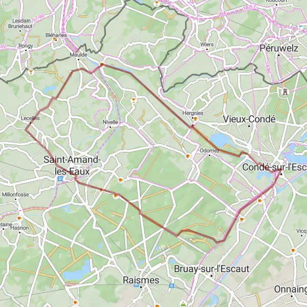 Map miniature of "Escautpont Gravel Loop" cycling inspiration in Nord-Pas de Calais, France. Generated by Tarmacs.app cycling route planner