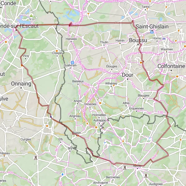 Map miniature of "Historical Gravel Circuit: Tracing the Footsteps of Heritage" cycling inspiration in Nord-Pas de Calais, France. Generated by Tarmacs.app cycling route planner