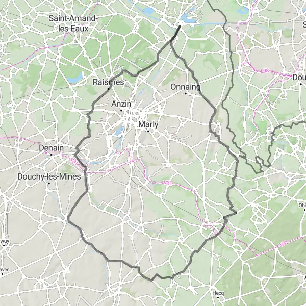 Map miniature of "Condé-sur-l'Escaut Road Adventure" cycling inspiration in Nord-Pas de Calais, France. Generated by Tarmacs.app cycling route planner