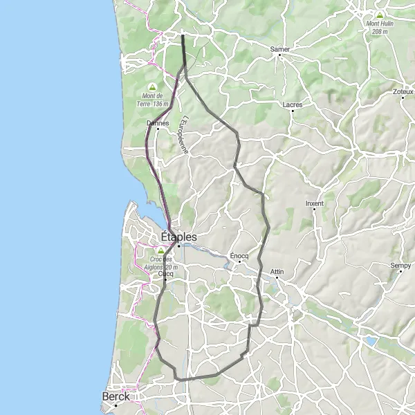Map miniature of "Road Route 2" cycling inspiration in Nord-Pas de Calais, France. Generated by Tarmacs.app cycling route planner