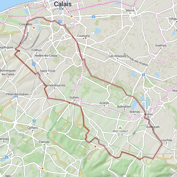 Map miniature of "The Gravel Adventure" cycling inspiration in Nord-Pas de Calais, France. Generated by Tarmacs.app cycling route planner