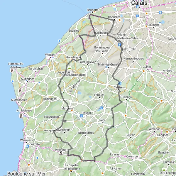 Map miniature of "The Hill Challenge" cycling inspiration in Nord-Pas de Calais, France. Generated by Tarmacs.app cycling route planner