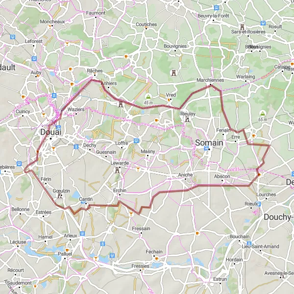 Miniature de la carte de l'inspiration cycliste "Boucle Nature autour de Corbehem" dans la Nord-Pas de Calais, France. Générée par le planificateur d'itinéraire cycliste Tarmacs.app