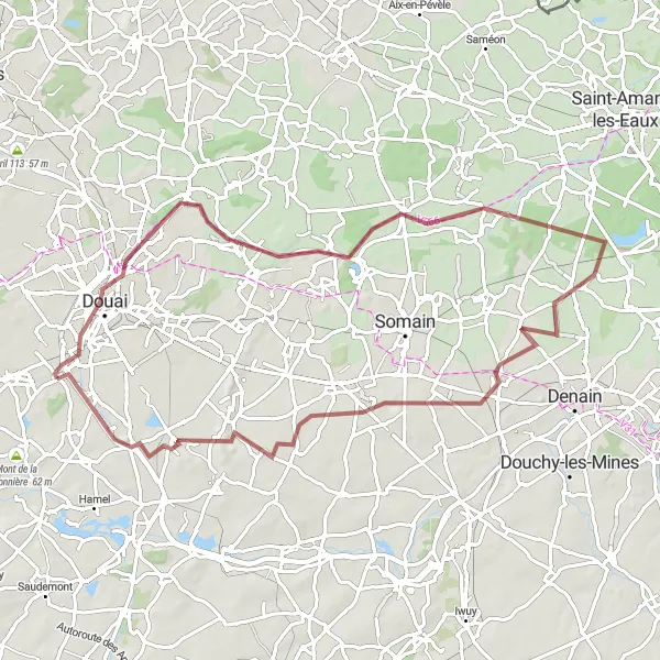 Map miniature of "Douai Gravel Adventure" cycling inspiration in Nord-Pas de Calais, France. Generated by Tarmacs.app cycling route planner
