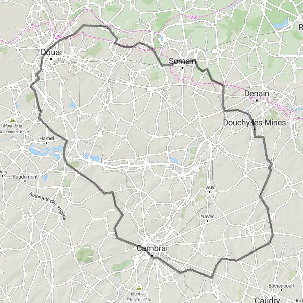 Map miniature of "Corbehem to Gouy-sous-Bellonne Road Route" cycling inspiration in Nord-Pas de Calais, France. Generated by Tarmacs.app cycling route planner
