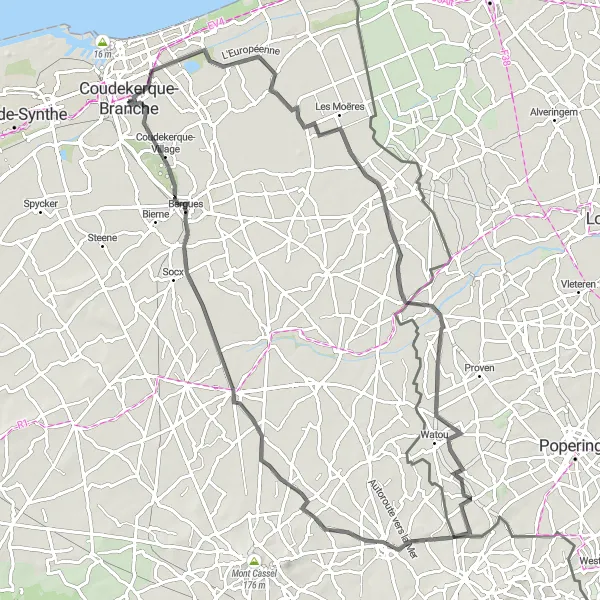 Map miniature of "The Coastal Loop" cycling inspiration in Nord-Pas de Calais, France. Generated by Tarmacs.app cycling route planner