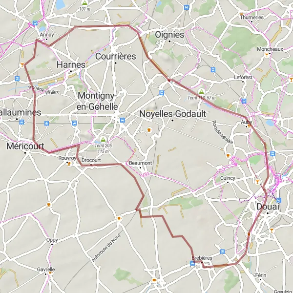 Miniature de la carte de l'inspiration cycliste "Tour de Terrils du Nord" dans la Nord-Pas de Calais, France. Générée par le planificateur d'itinéraire cycliste Tarmacs.app