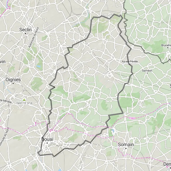 Miniature de la carte de l'inspiration cycliste "Circuit des Vallées du Nord" dans la Nord-Pas de Calais, France. Générée par le planificateur d'itinéraire cycliste Tarmacs.app